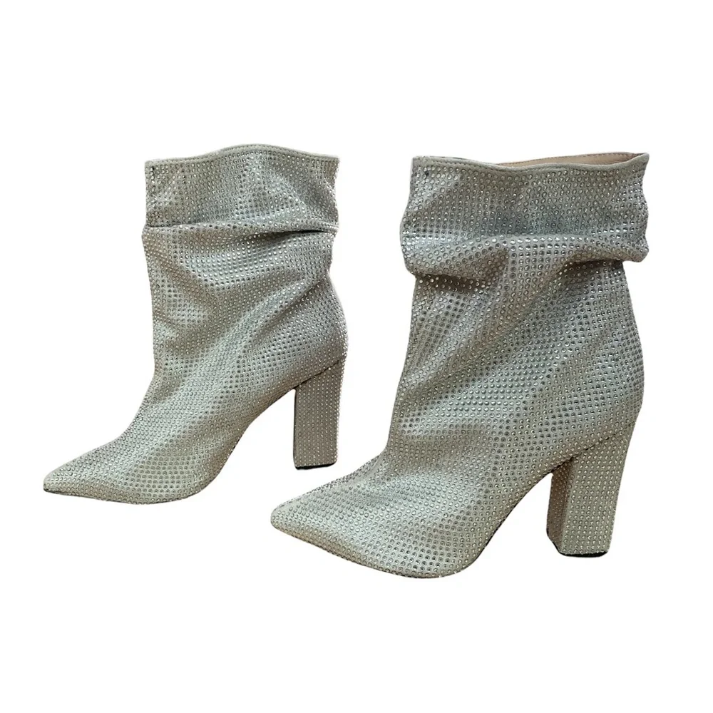 Pointy Toe Rhinestone Heeled Booties - Picture 1 of 2